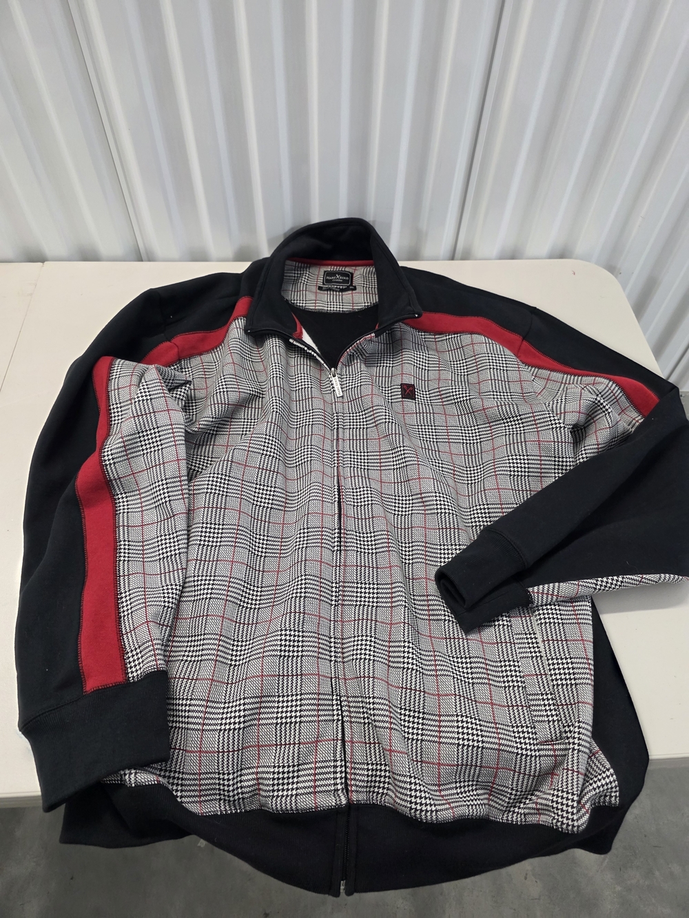 Marc Ecko Cut & Sew Black Plaid Long Sleeve Full Zip Coat Jacket Men's Size 3XL